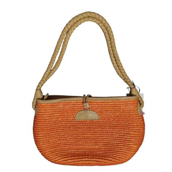 Vintage Donna Dixon Satchel Shoulder Bag Orange Woven Straw‎ Braided Leather - Picture 2 of 10